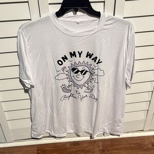 White Graphic T-Shirt with Sun Design